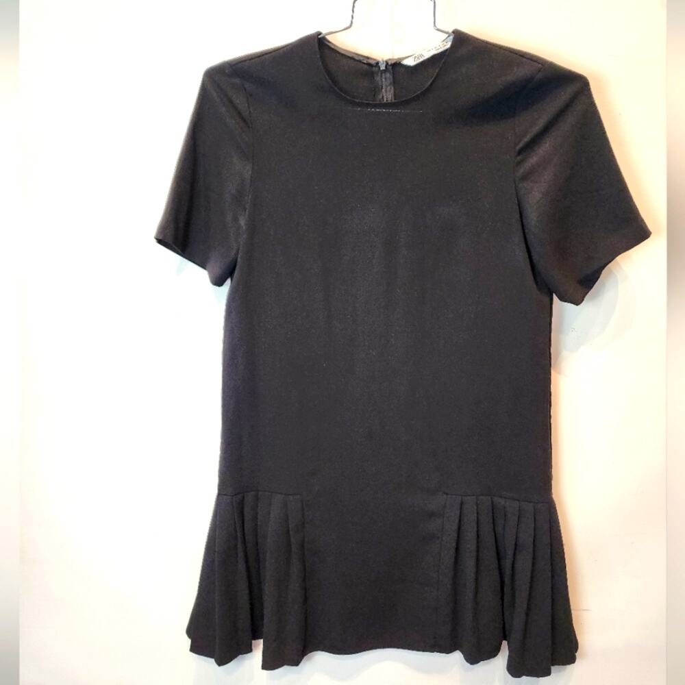 Zara Black‎ Crepe Short Sleeve Dress Zip Back Size S